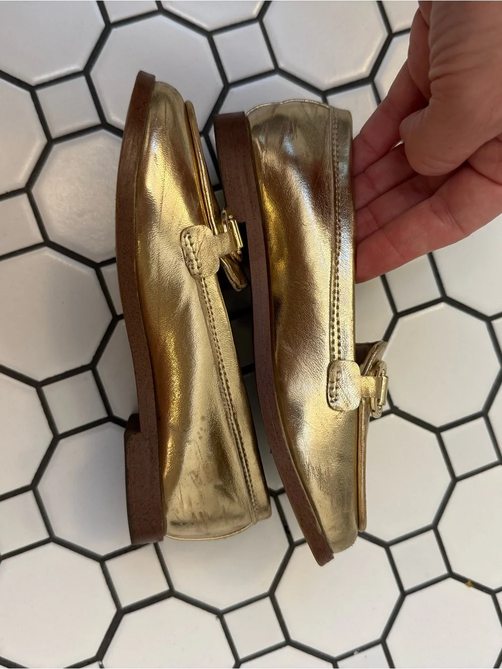 J. Crew Kids Metallic Gold Loafers with Bit Detail